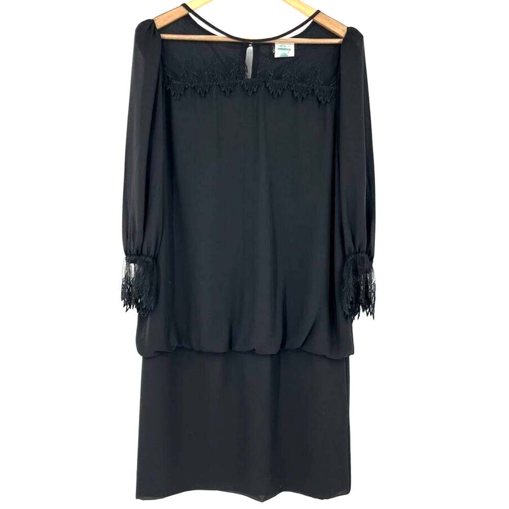 Vintage Joseph Ribkoff Blouson Dress Long Sleeves Black Polyester Womens Size 13